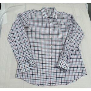 Scappino Italy Men's Dress Shirt Size 16.5 G White Blue Pink Windowpane Plaid